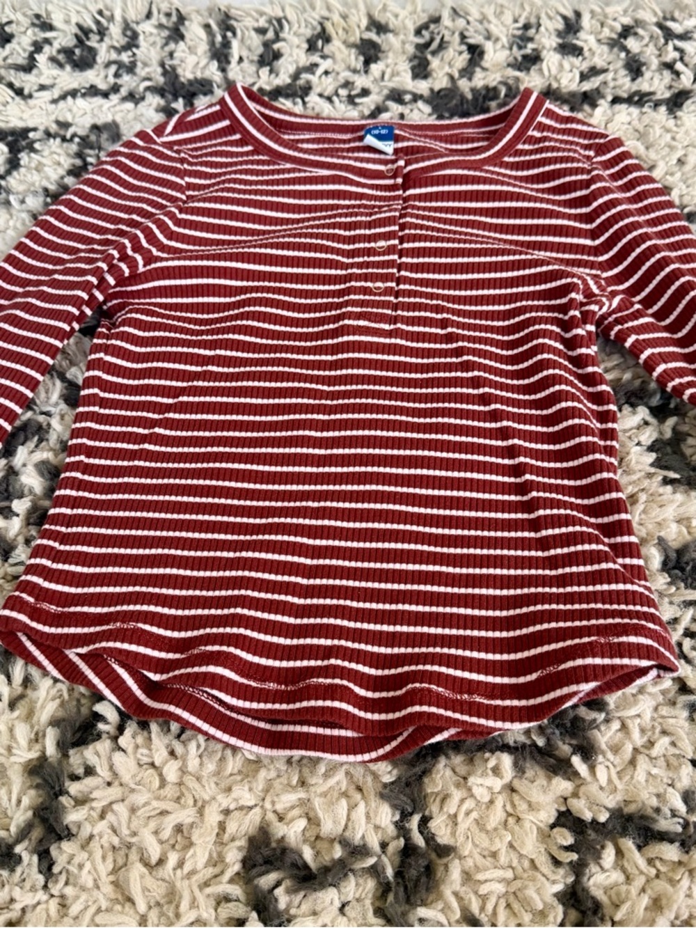 Old Navy Rust and White Striped Ribbed Henley Top